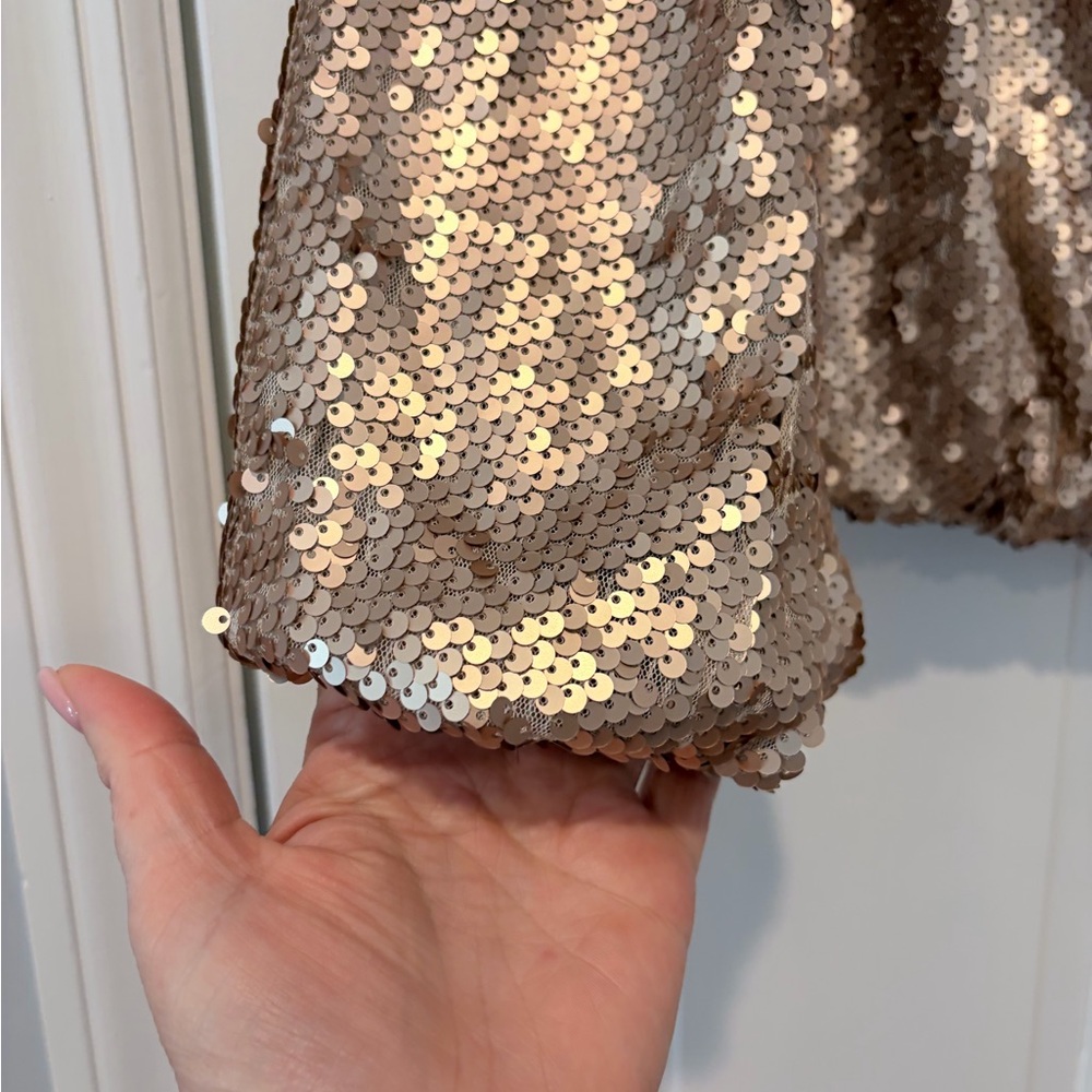 Simply Vera Vera Wang Gold Sequin Blouse Balloon Sleeve Party Top Size Medium - Picture 7 of 12